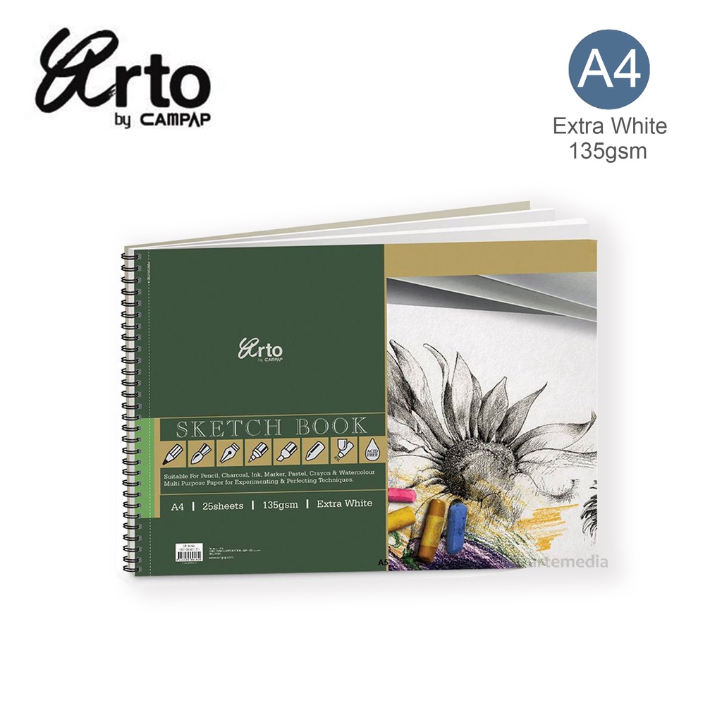 Arto A4 135gsm Sketch Book Extra White Wire-O Book