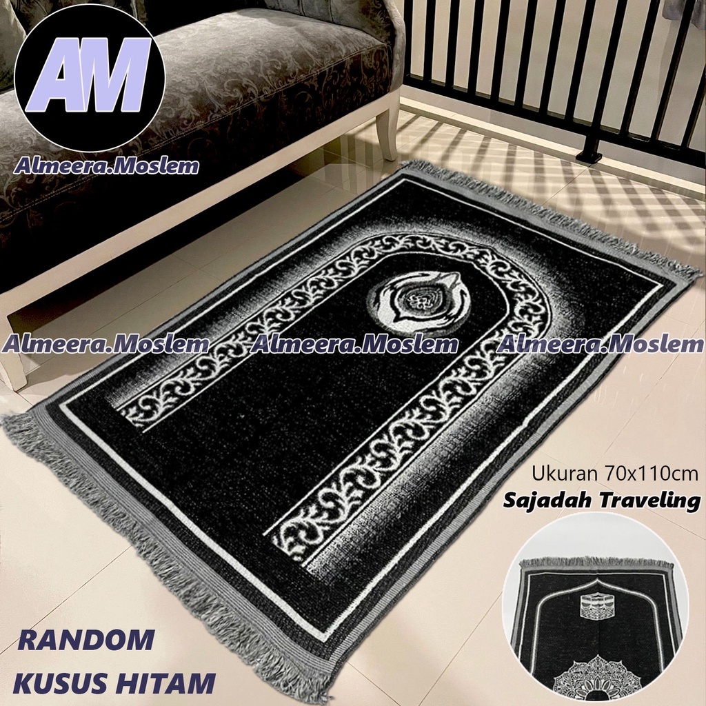 Sajadah Traveling Motif Kiswah Kusus Hitam Ukuran Dewasa 70x110cm Perlengkapan Sholat Sejadah Sauven