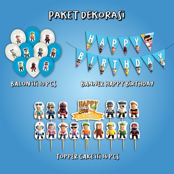 TOPI ULTAH STUMBLE GUYS BALON BANNER TOPPER CAKE HIASAN DEKOR BIRTHDAY