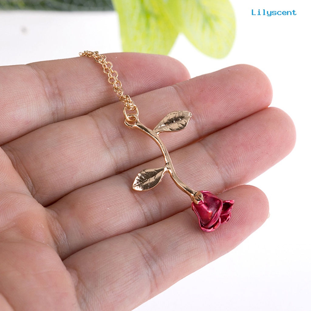 Ls Perhiasan Kalung Rantai Liontin Mawar Enamel Wanita Elegan Hadiah Valentines Day