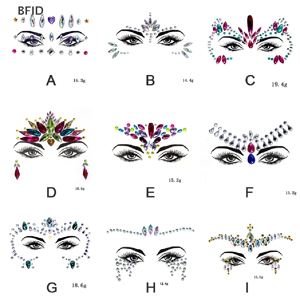 [BFID] 3d Rhinestones Stiker Wajah Tato Sexy Makeup Pesta Glitter Woman Face Jewels  [ID] Baju Kaos Distro Pria Wanita Lengan Panjang [ID]