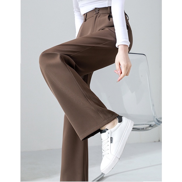 Warna Coklat Highwaist Loose Celana Setelan Wanita korean (S-XXL)