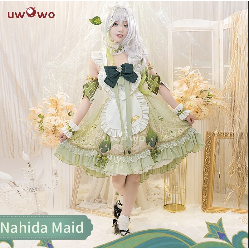 UWOWO Game Genshin Impact Fanart Cosplay Nahida Maid Ver Cosplay Costume Maid Dress Nahida Cosplay Outfits
