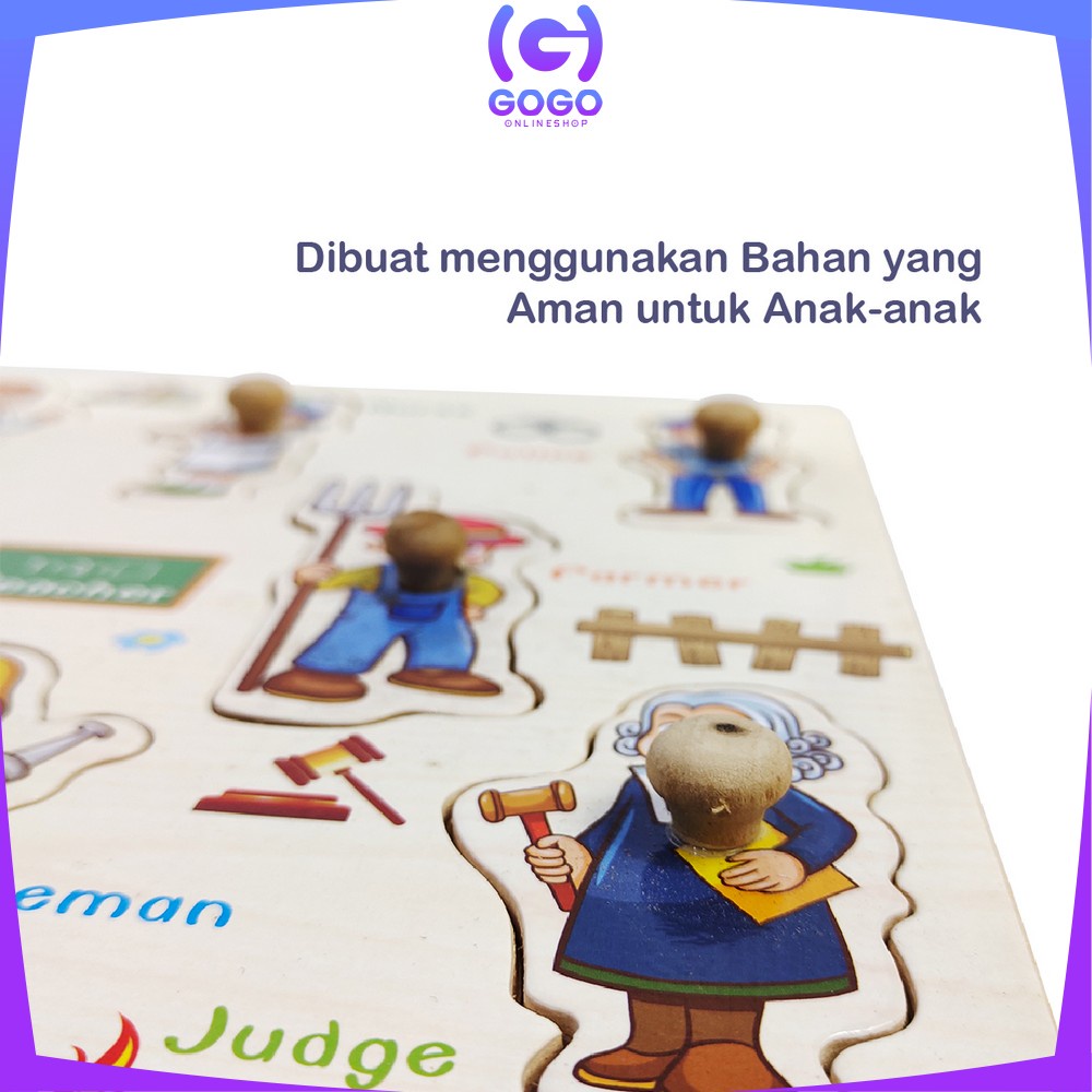 GOGO-M302 Puzzle Kayu Mainan Edukasi Anak Balok Kayu Knob Background Bergambar / Maenan Wooden Toys Edukatif Puzzle Kayu Knop