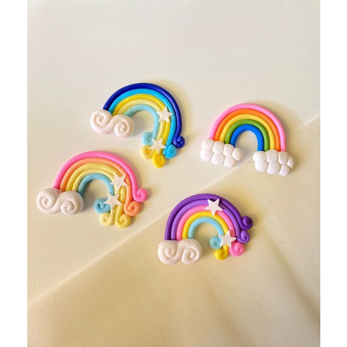 

Hiasan Kue Clay Pelangi Cake Topper Rainbow Set Happy Birthday Dekorasi Awan