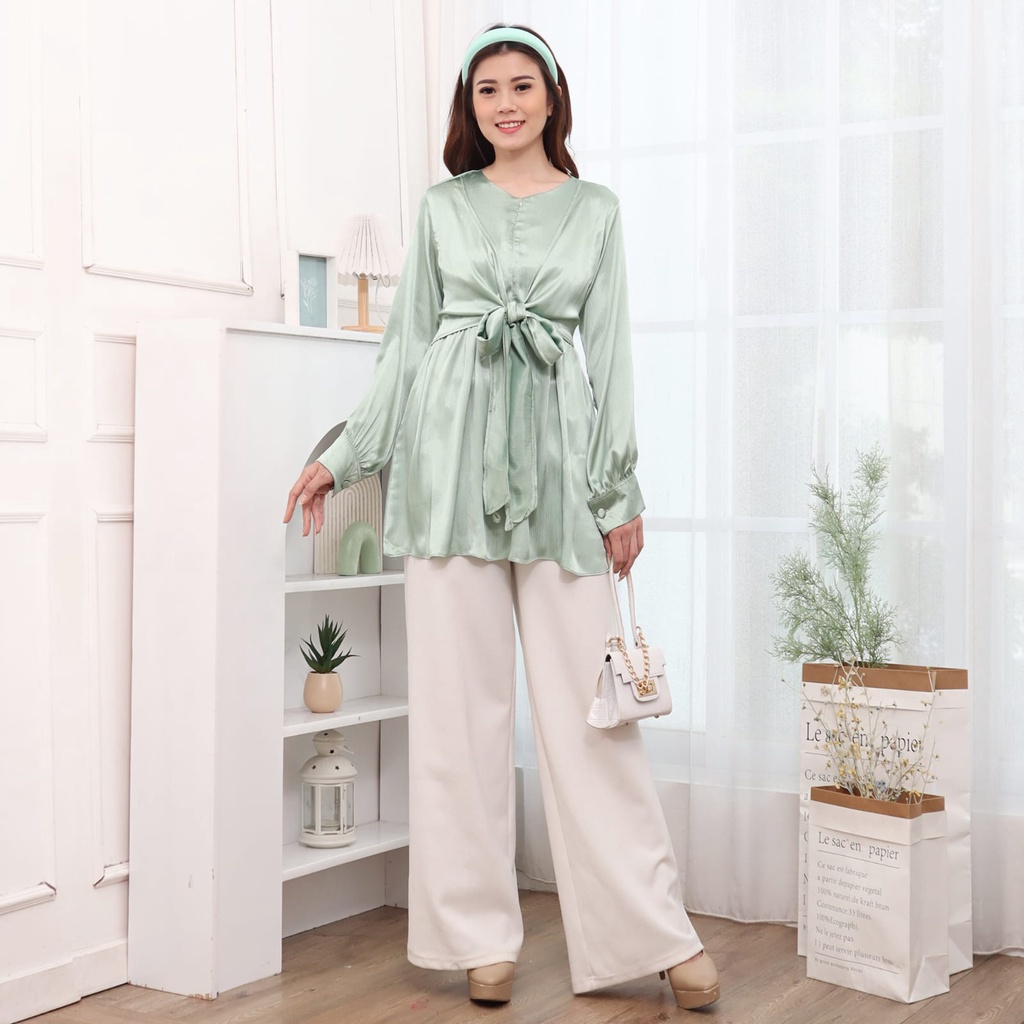 BLOUSE STELLA ATASAN WANITA LENGAN PANJANG BLUS SATIN SILK