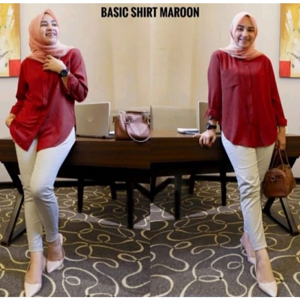 COD Basic Shirt Blouse Cantik Terbaru Baju Atasan Kemeja Wanita Bahan Rayon Twill Fit L - XL LD 110 / Blus Ootd / Pakaian Cewek Kekinian 2023 / Outfit Trend / Fashion Muslimah