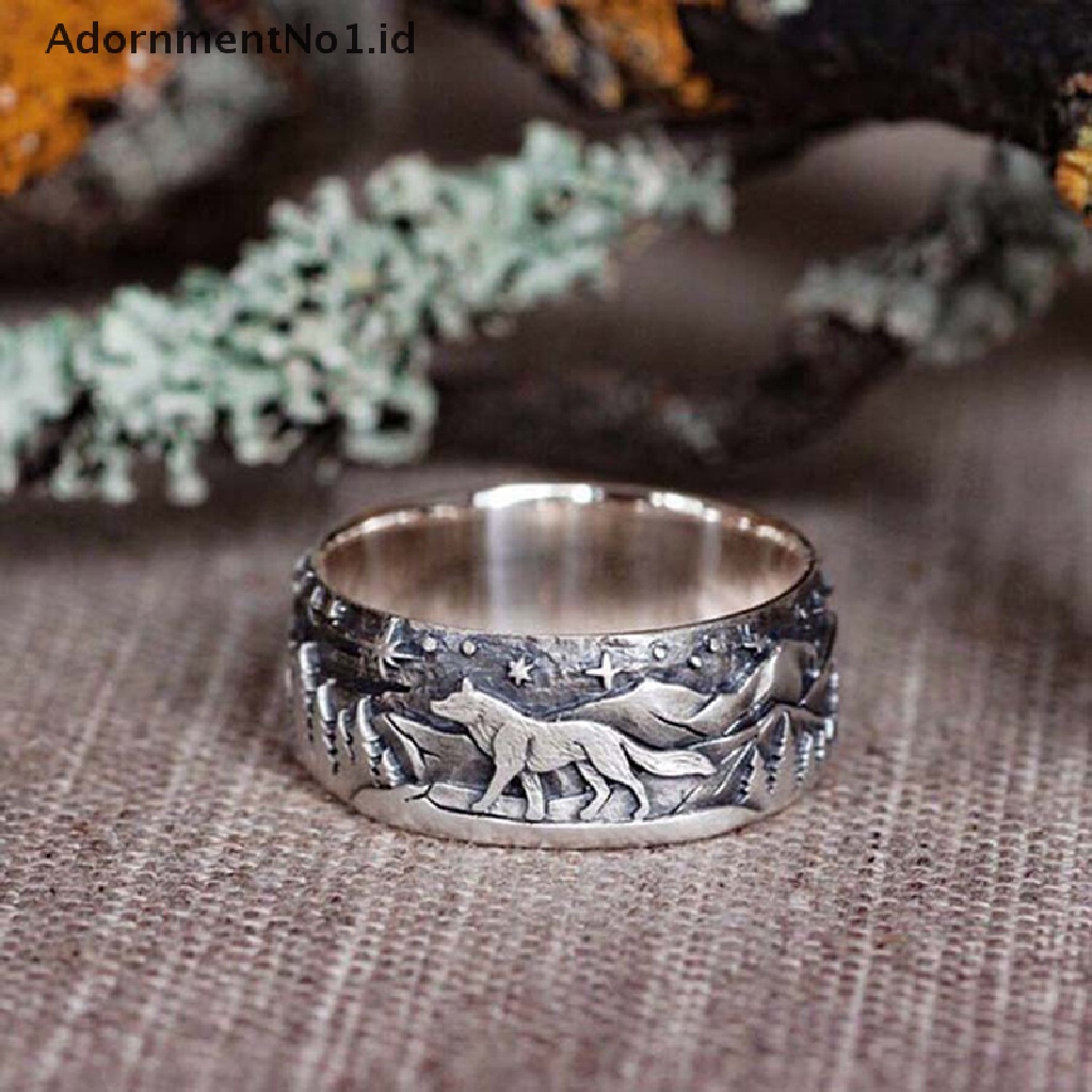 [AdornmentNo1] Matahari Bulan Bintang Arctic Serigala Cinta Pasangan Cincin Untuk Wanita Pria Kepribadian Stainless Steel Set Cincin Pesona Perhiasan [ID]