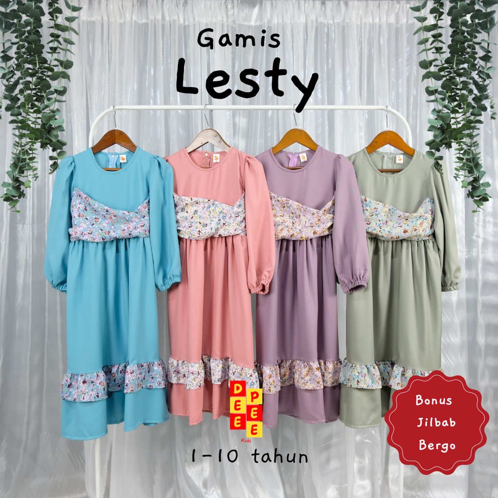 gamis Lesty,gamis anak perempuan cewek muslimah syarii lesti billar warna pink hijau ungu turkis tur