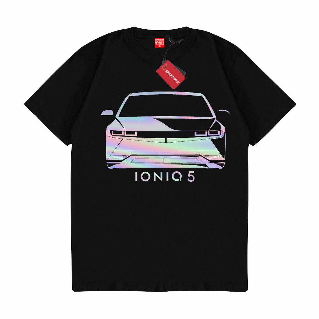 SKZK Kaos Mobil Hyundai IONIQ 5 Hologram Reflective - Baju EV Enthusiast Otomotif Futuristik Pria