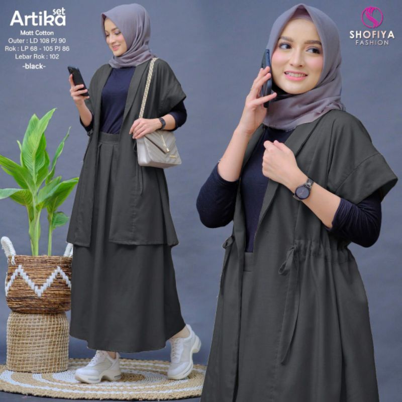 SET SETELAN INNER OUTER ROK BAJU BUSANA WANITA KATUN ARTIKA ORI BY SHOFIYA PREMIUM ORIGINAL SURAKART