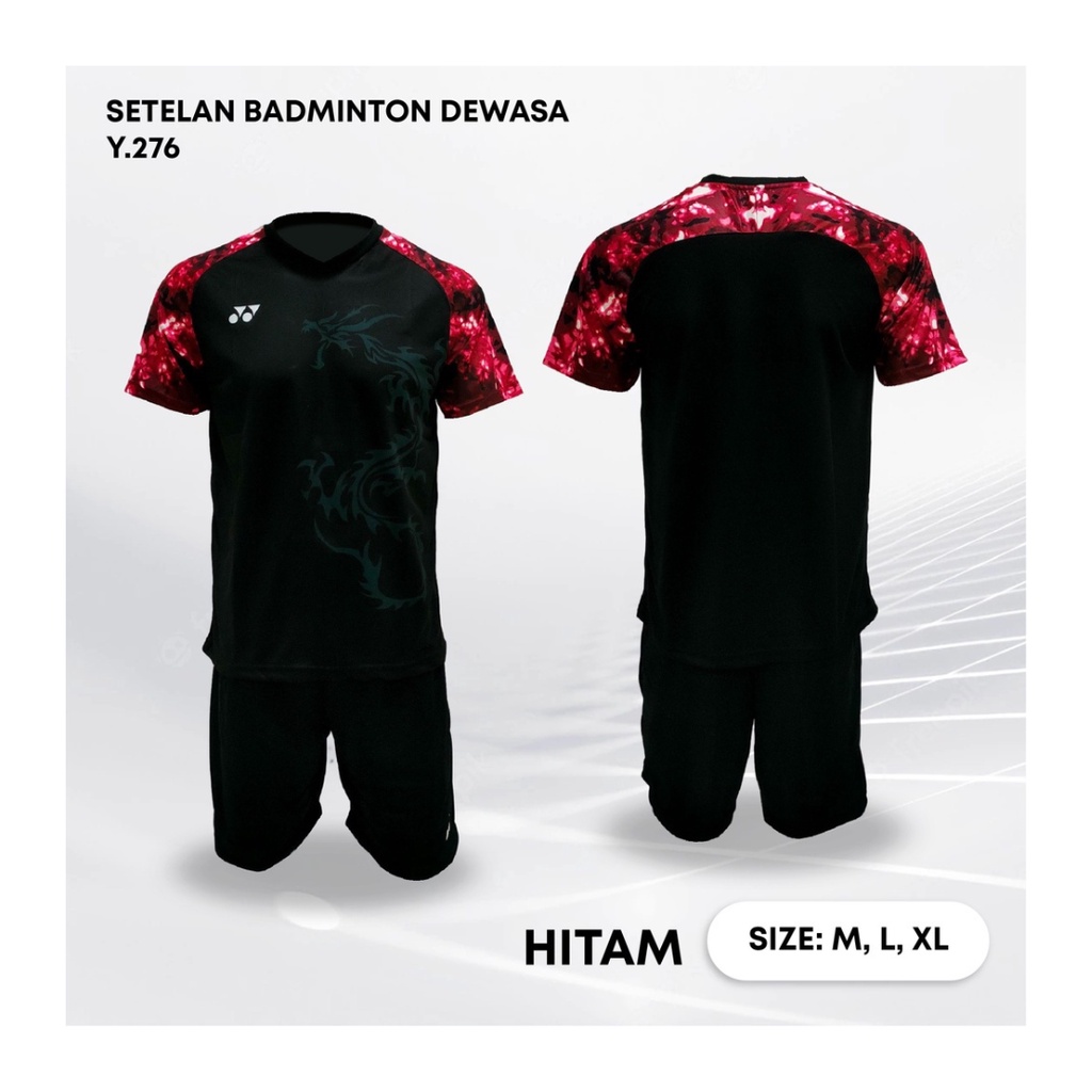 Kaos bulutangkis pria Y276 setelan baju celana badminton jersey wanita dewasa t-shirt outfit seragam jarsey kostum olahraga pakaian apparel sport jersy bulu tangkis casual jersi sudirman thomas uber cup print custom suit hitam polos