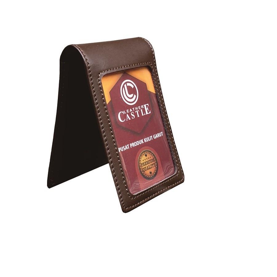 

오 ID Card Name Tag Holder Kulit Leather Castle Warna Coklat Double Flip Magnet Big Sale