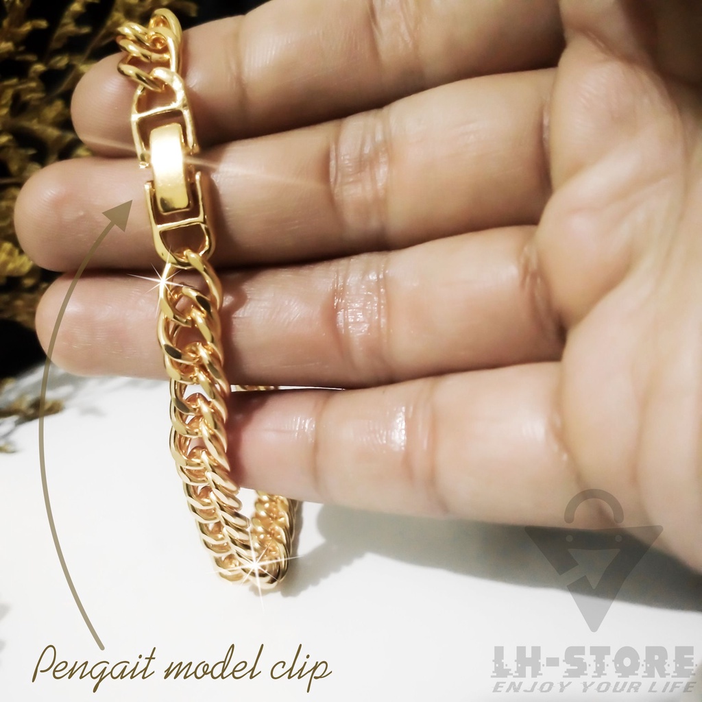 Gelang Tangan Couple Pria Wanita Rantai Dauble Lebar Berlapis Emas Aesthetic Terbaru Anti karat