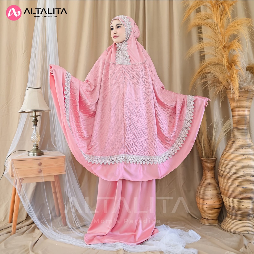 Altalita - Mukenah Dewasa Taleetha Sutra Velvet Polos Premium Renda Mewah Jumbo Adem Lembut Terbaru