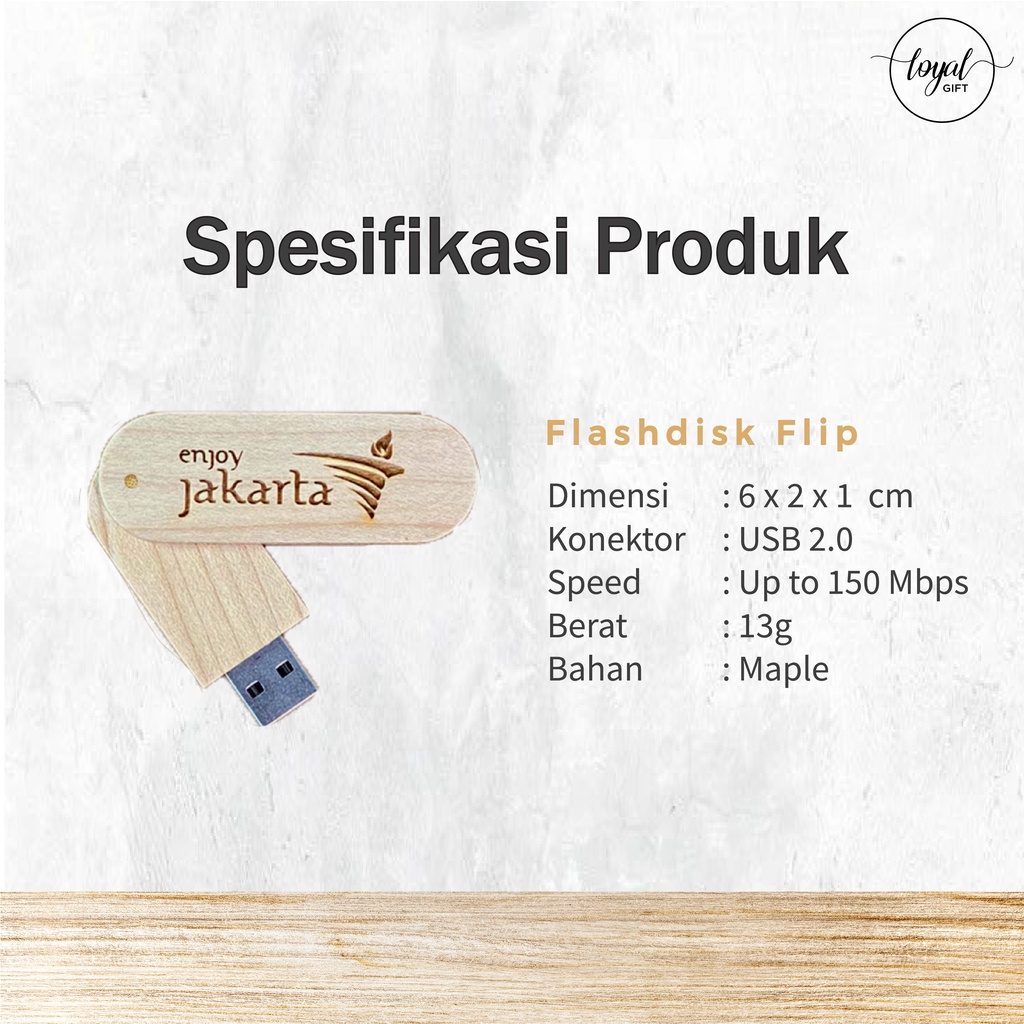 USB Flashdisk Kayu Flip + Box Geser - GARANSI GANTI BARU