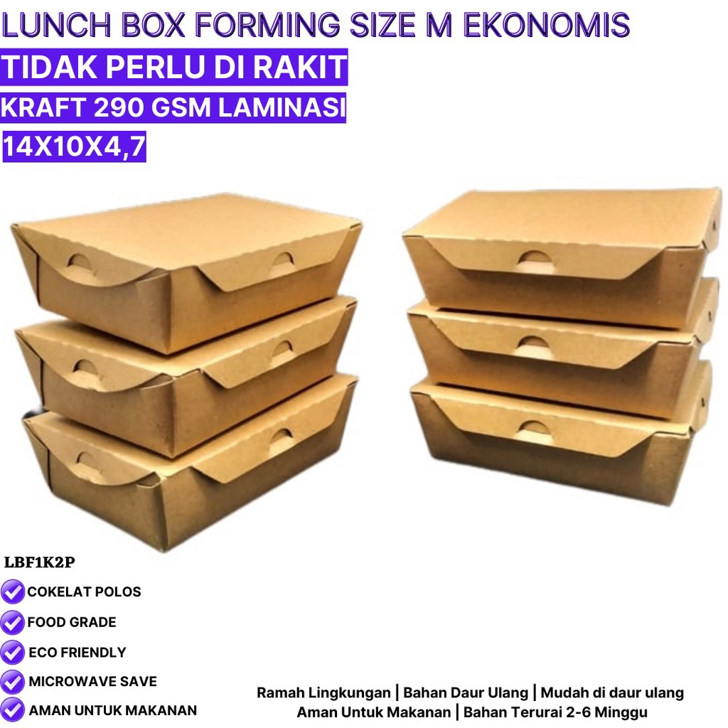 Lunch Box Sudah Terbentuk Tidak Perlu Rakit (LBF1K2P-14X10X4.7 Cm)