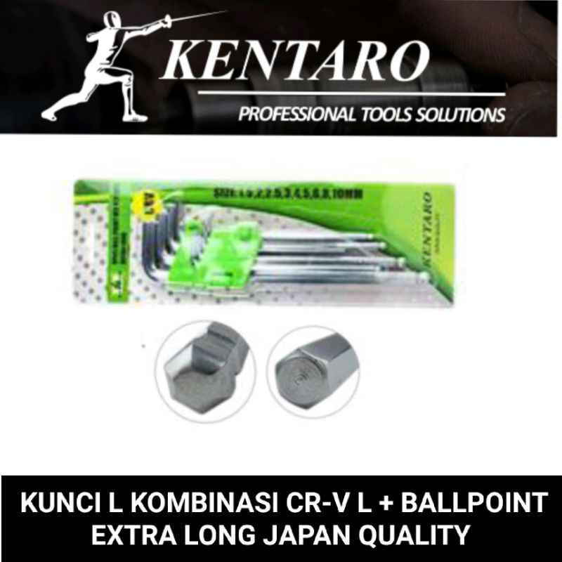 kunci L set 9pcs kombinasi L + ballpoint CRV kentaro Japan quality