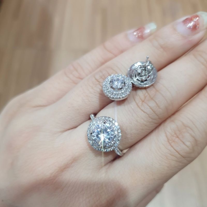 Gelang cincin anting Titanium silver mata kilau mirip emas asli Premium Quality Anti karat anti alergi Stainless steel branded band Silver G002