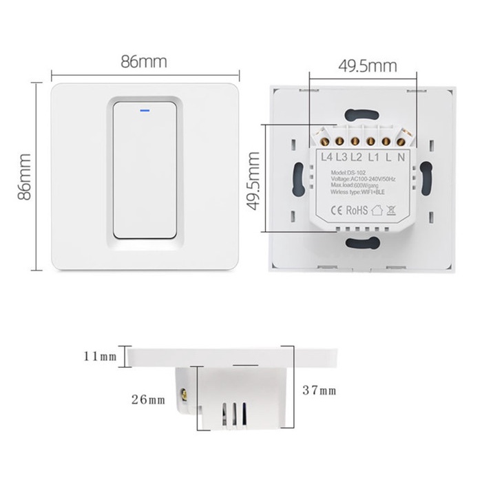 AMC Tuya Smart Switch EU Saklar Lampu Rumah Pintar Wi-Fi Tombol Tekan Aplikasi Smart Home / Tuya