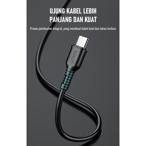 KABEL CHARGER ROBOT USB TYPE C R-BC-100S FAST CHARGING 2.4A COLORFULL DATA CABLE ORIGINAL SUPPORT SAMSUNG XIAOMI REDMI INFINIX REALME OPPO VIVO NARZO POCO