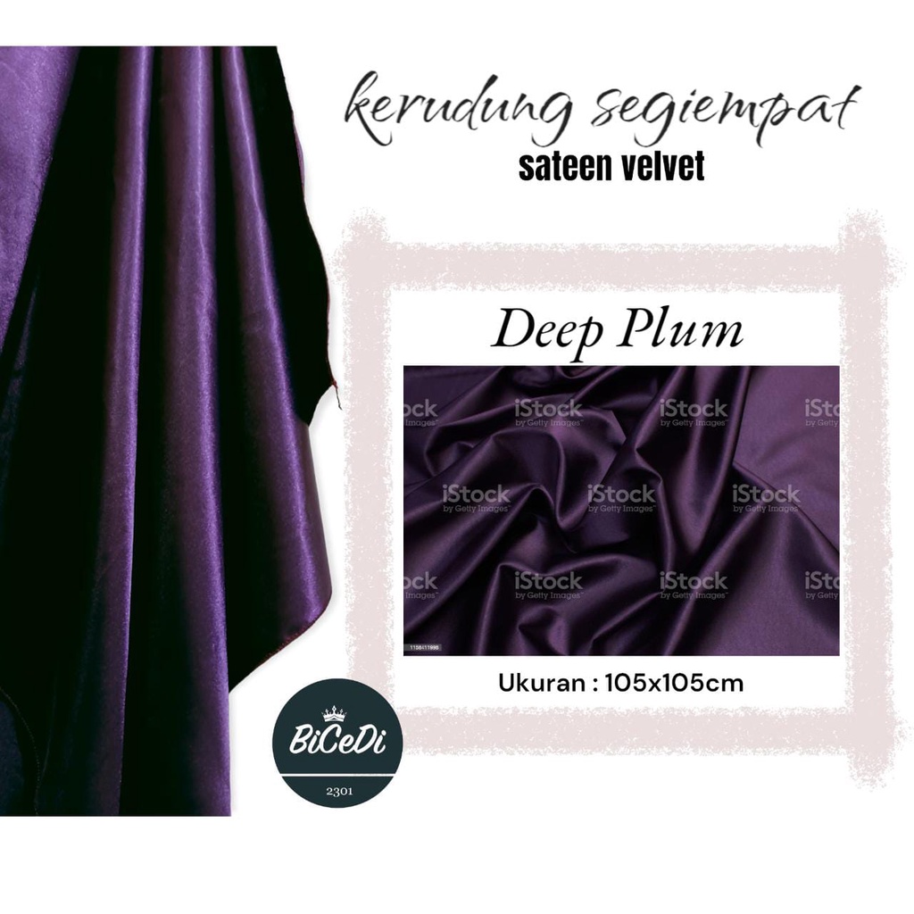 Kerudung Saten Segiempat Bahan Satin Velvet Deep Purple jahit neci | Jilbab Segi empat Satin 105 x 105cm Ungu Tua