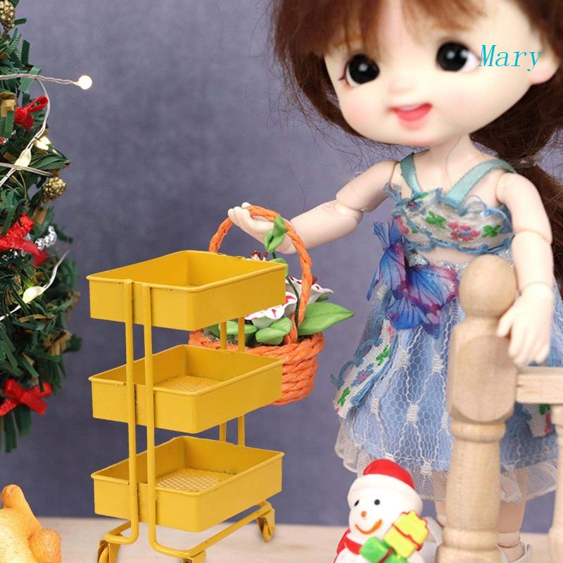 Mary Mini Untuk Furniture Boneka Dollhouse Besi 3tingkat Troli Rak Penyimpanan DIY Untuk Boneka