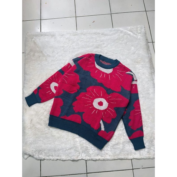 TASYA OVERSIZE TOP SWEATER RAJUT WANITA MOTIF FLOWER