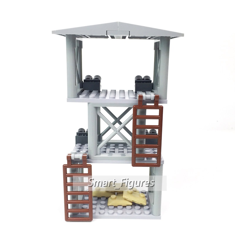 Watchtower Partikel Kecil Blok Bangunan Rakitan Mainan Berpagar Menara Pertahanan DIY MOC Scene Aksesoris Hadiah