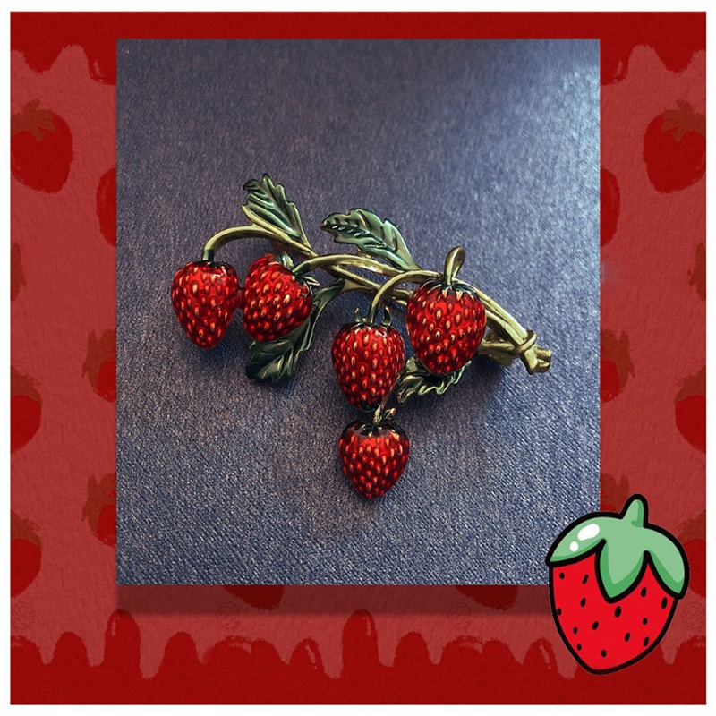 [AIYU] Baju Kaos Distro Pria Wanita Lengan Pendek Bros strawberry Enamel Merah Untuk Wanita Warna Merah pin brooch Desain Tanaman Lucu high quality