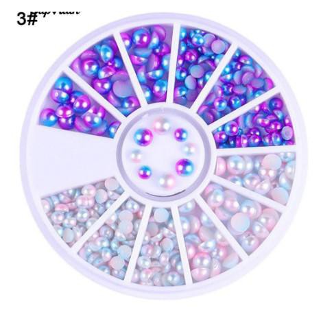 Roda Pearl / Halfpearl Manik-manik Mutiara Imitasi Gradient Flat Bottom Studs Nail Art 3D