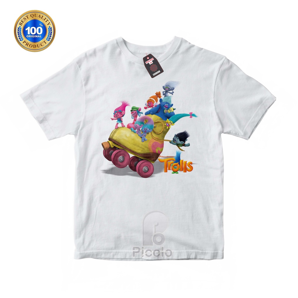 (FREE NAMA) BAJU KAOS ATASAN ANAK MOTIF TROLLS UNISEX Bahan COTTUN