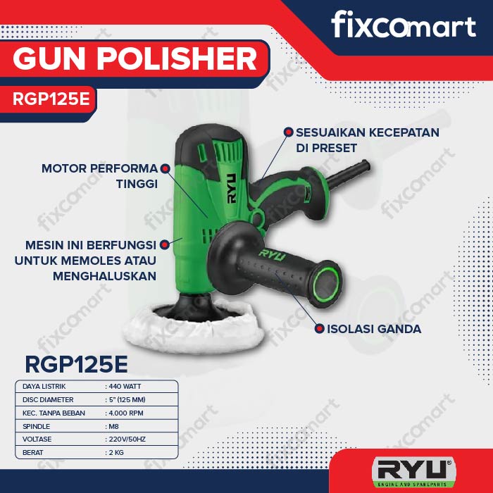 RYU Fixcomart Ryu Polisher 5 Inch Rgp125E