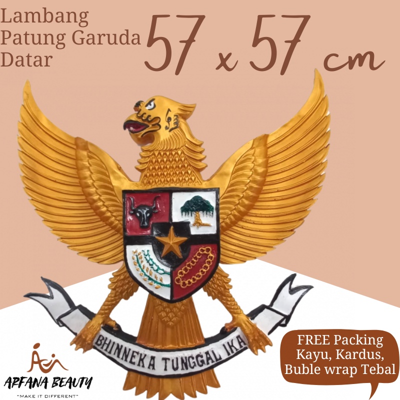 Hiasan Dinding Pajangan Dekorasi Burung Garuda Pancasila Indonesia Ukir Pajangan Dekorasi Kantor Rumah Sekolah Logo Patung Burung Garuda Gold Fiber Besar 3D Hiasan Dinding Pancasila Lambang Negara Indonesia 57x57cm Premium