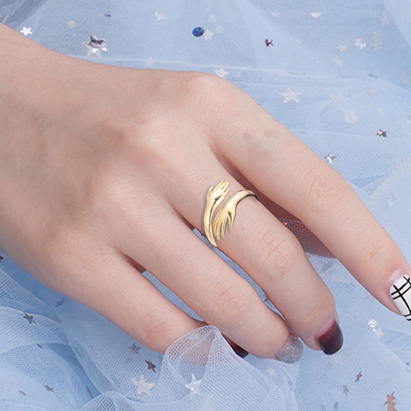 Baru Romantis Tangan Dengan Cinta Peluk Cincin Kreatif Adjustable Cinta Selamanya Terbuka Jari Tangan Cincin Untuk Wanita Pria Fashion Perhiasan Hadiah