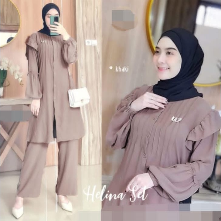 LONG TUNIK HELINA CRINKEL IIHELINA SET II LONG TUNIK TERBARU II BAHAN PREMIUM ADEM NYAMAN DIPAKAI II ARRAZAQU COLLECTION