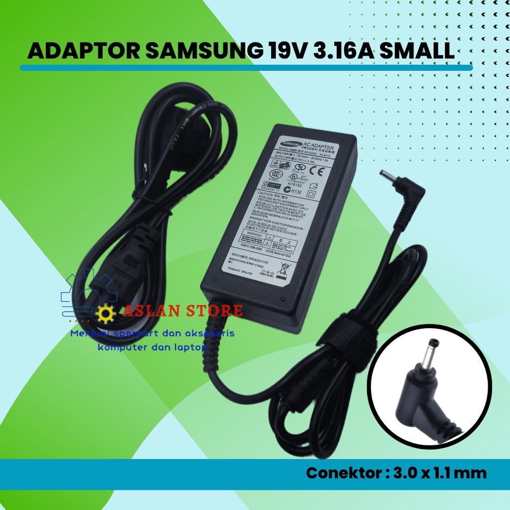 Adaptor Adapter Charger Carger Casan Laptop Samsung 19V 3.16A 3.0x1.1 mm Colokan Kecil Samsung Series 9 AD-4019SL Ultrabook For Samsung ATIV Book 5 NP540U4E Ultrabook, For Samsung ATIV Book 7 730U3E NP730U3E 13.3, For Samsung ATIV Book 7 NP740U3E