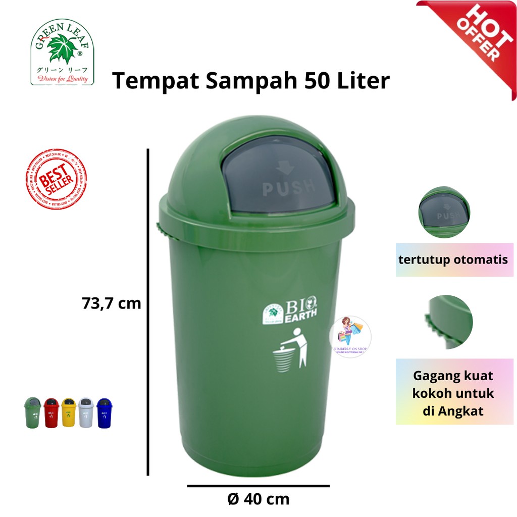 Tempat Tong sampah bulat BIO 50 liter green leaf 2150