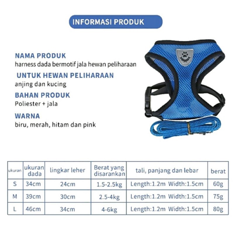 Tali Rompi Bernafas Hewan Harness Kucing Tali Tuntun Untuk Kucing Anjing