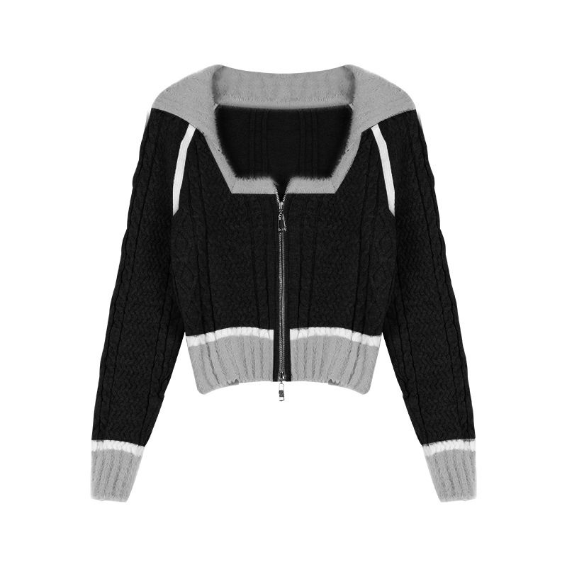 Red Spice Girl Slim Slim Long Sleeve Rajutan Sweter Cardigan Pendek Wanita Design Sense Square Collar Small Korean Chic Top