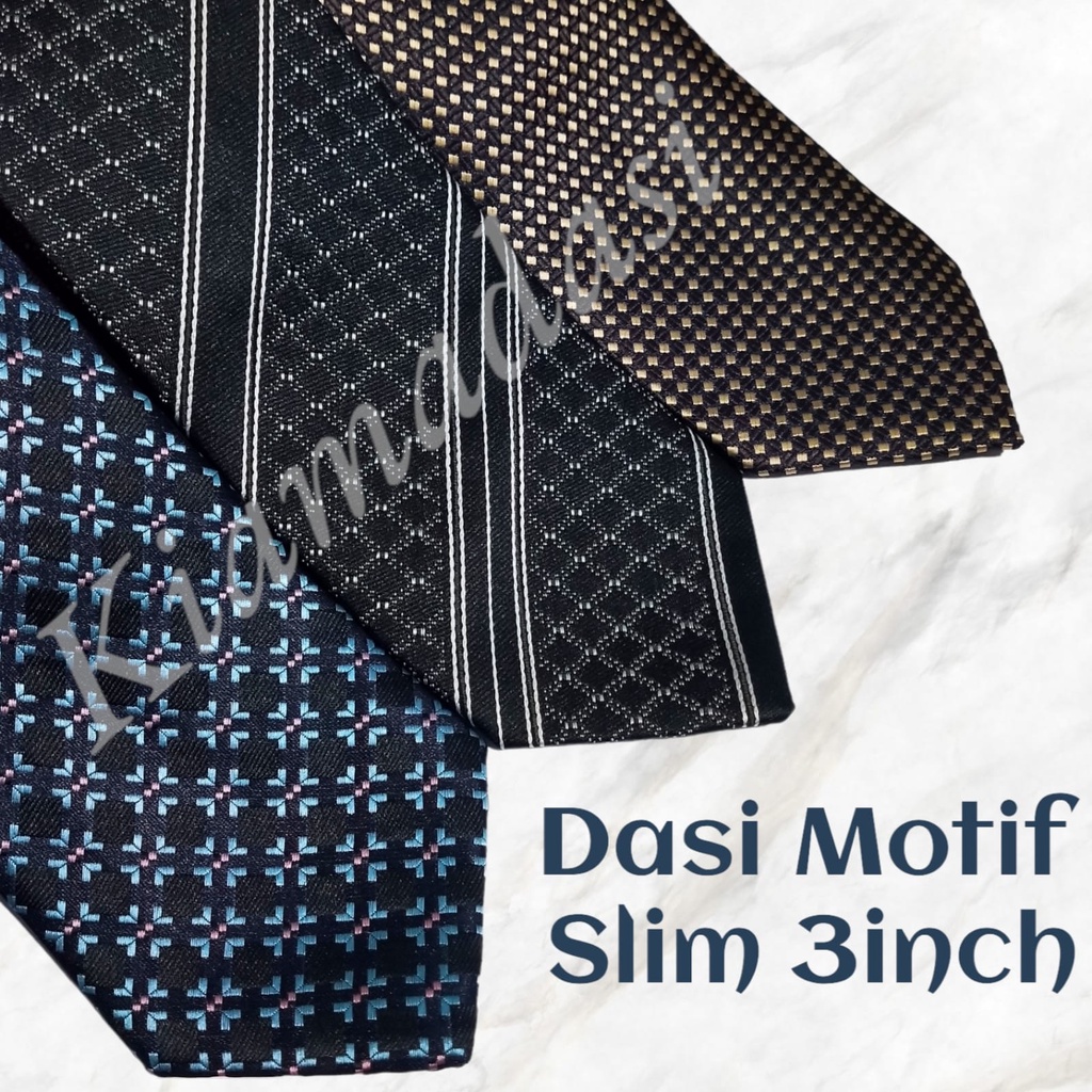 Dasi Panjang Manual Pria Motif Formal Casual Hitam Biru Slim 3Inch Ready Stock