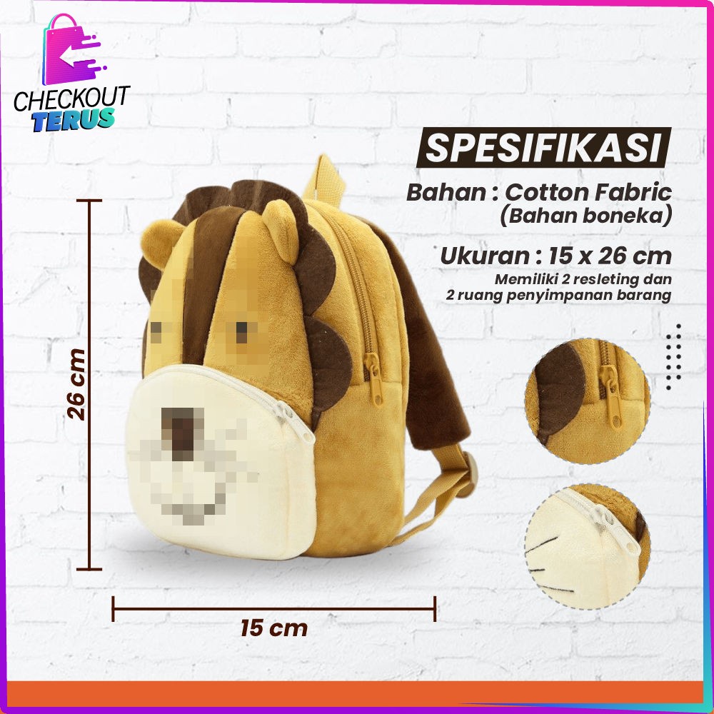 CT T41 Tas Ransel Anak Backpack Anak Karakter Hewan Bahan Boneka Ransel Anak Sekolah Karakter Animal