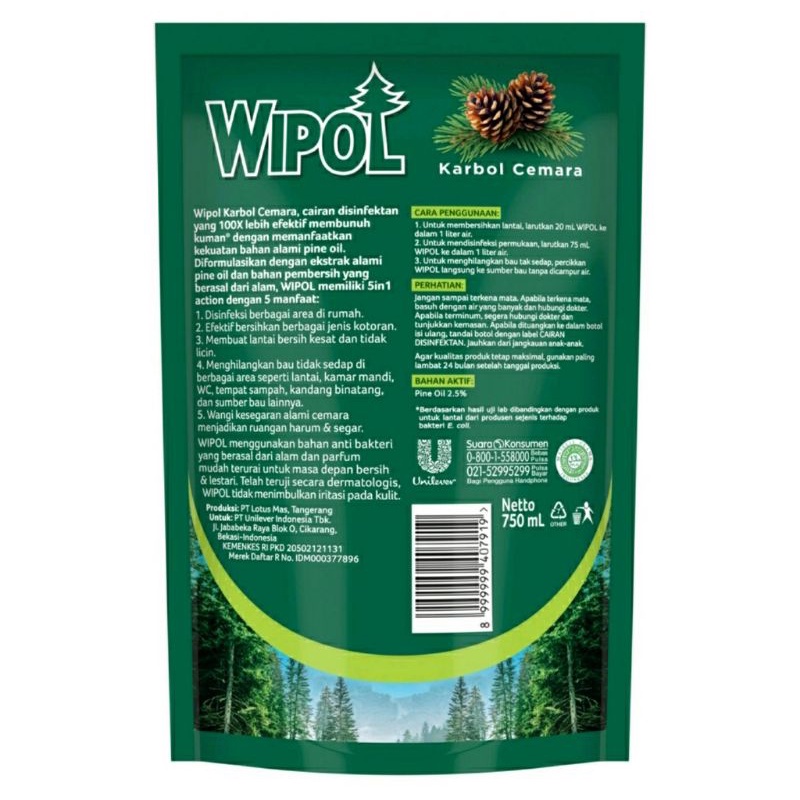 Wipol Karbol Cemara 750ml Refill Pouch