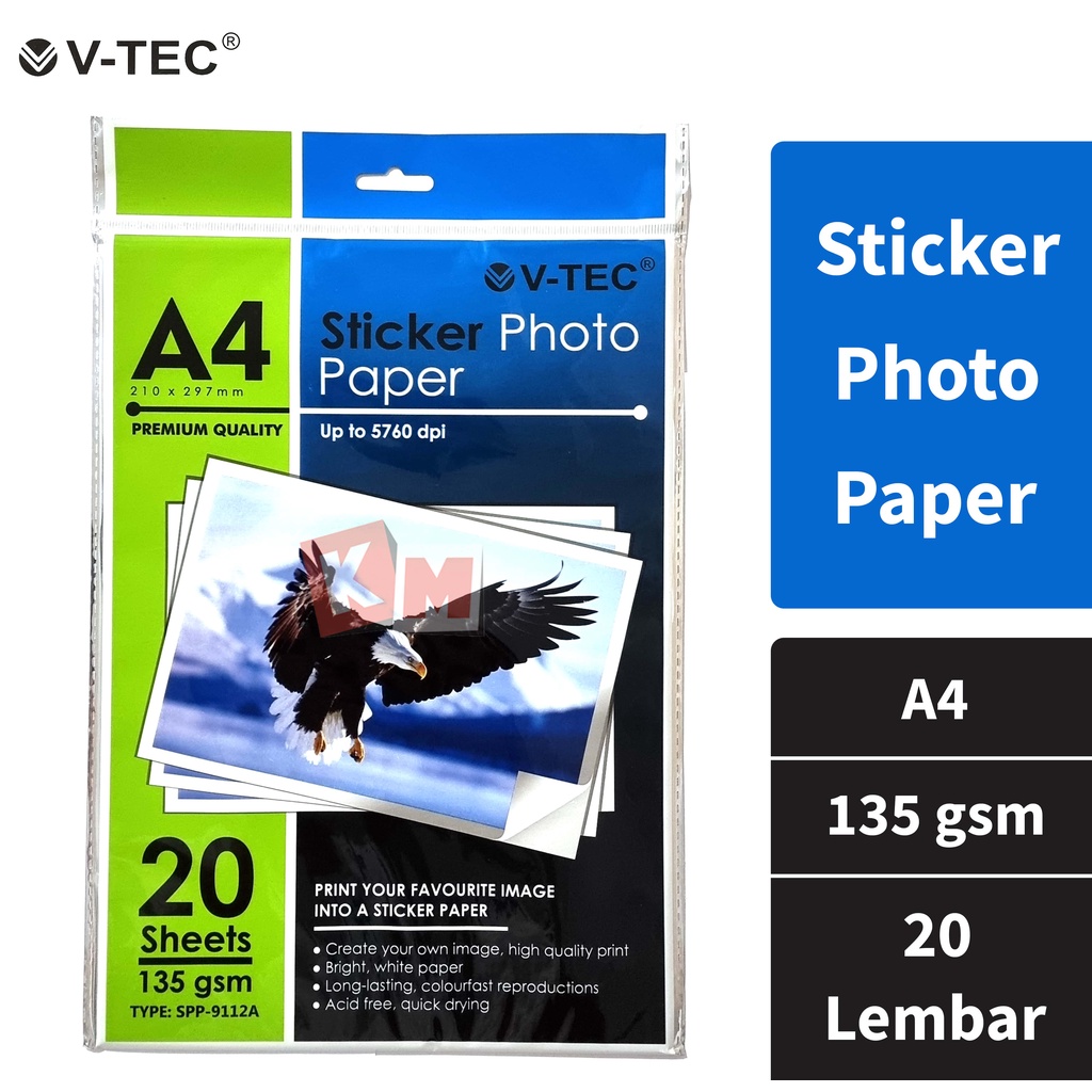 

Sticker Glossy Photo Paper / Kertas Foto Stiker V-TEC A4 135 gsm SPP-9112A