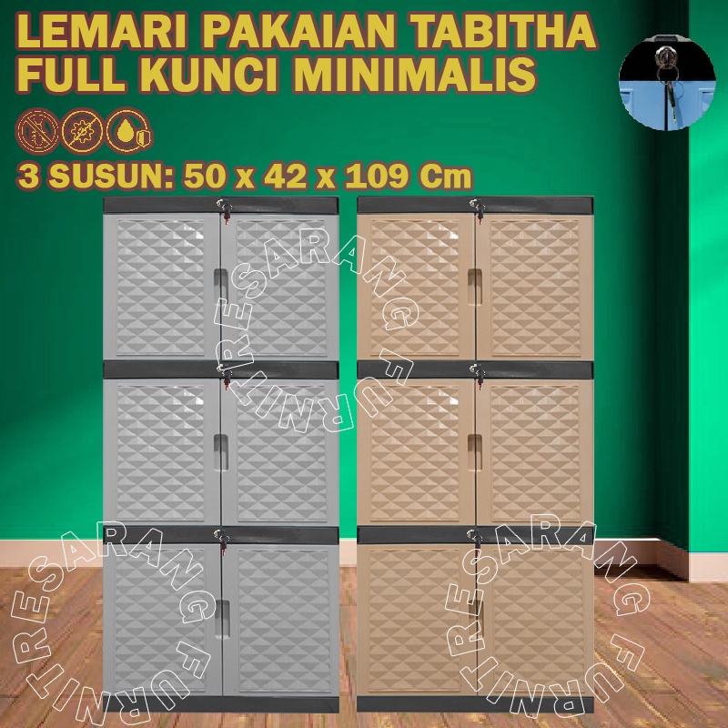 FULL KUNCI LEMARI PAKAIAN PLASTIK FULL KUNCI 3 SUSUN LEMARI TABITHA PENGUNCIAN TABITHA 3 SUSUN