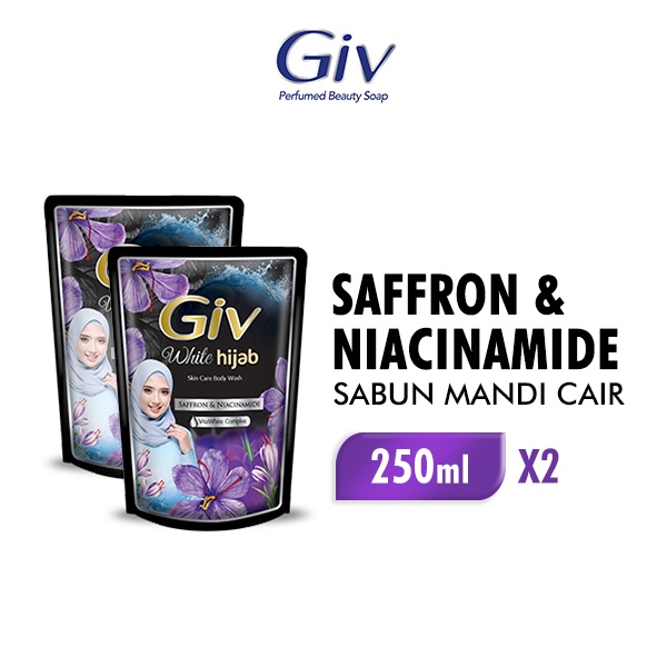 Giv White Hijab Sabun Mandi Cair Saffron & Niacinamide Pouch 250 ml x2