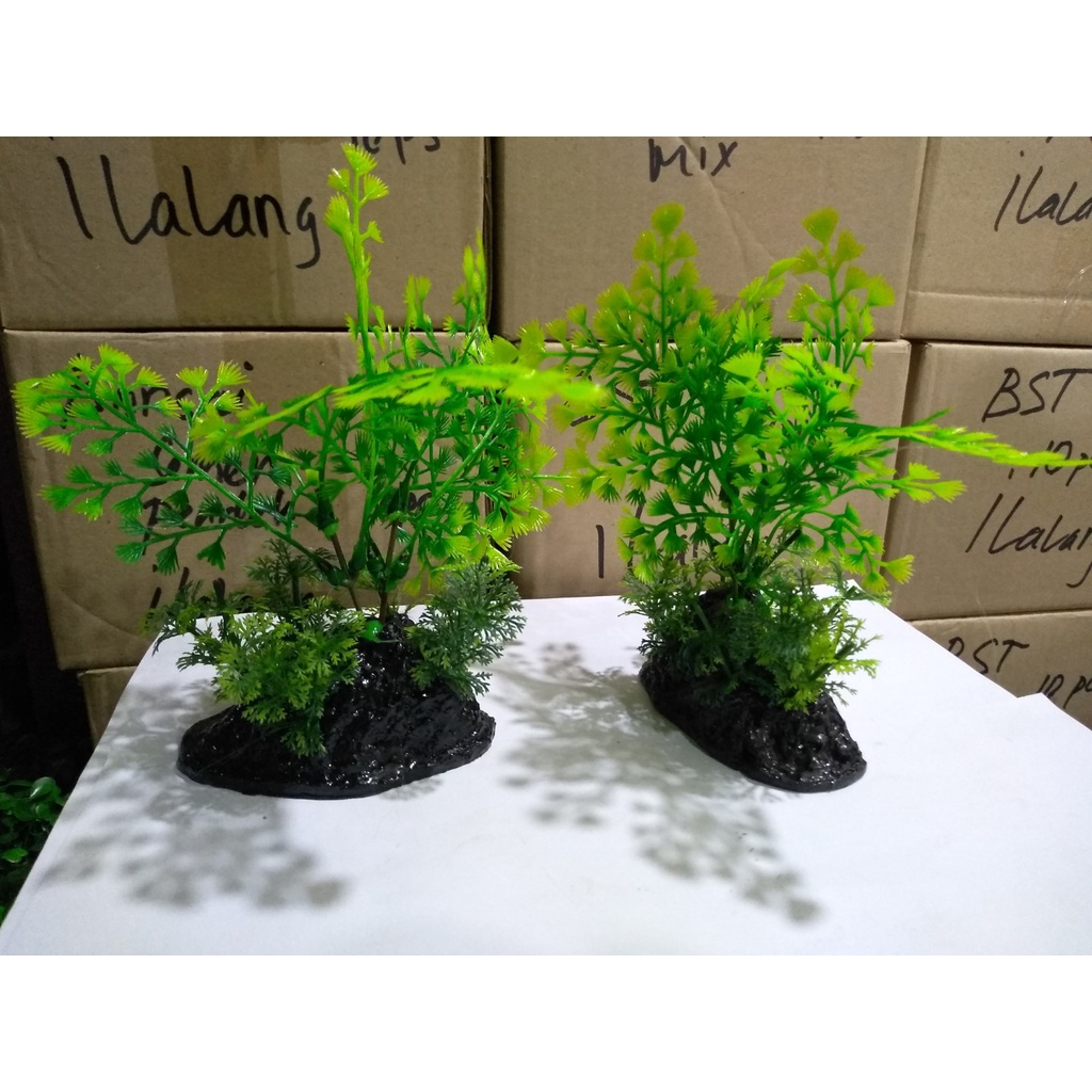 hiasan ikan hias aquarium kembang plastik kode V daun plastik