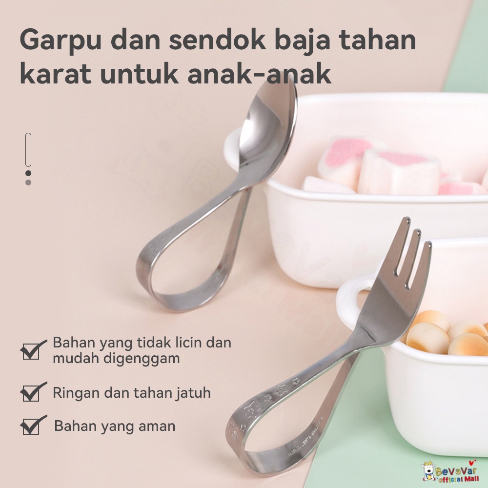 BEVAVAR Sendok Garpu Alat Makan Anak Bayi Training Spoon Fook Stainless Import