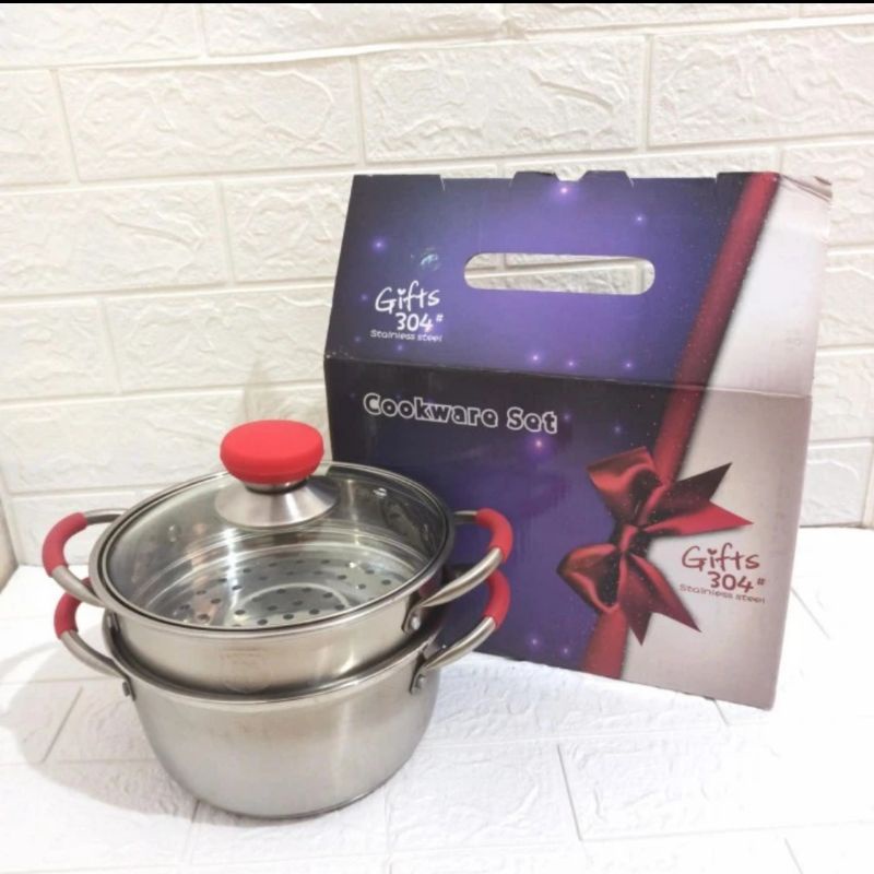 HOMEPRO panci kukus induksi TEBAL stainless 304 / dandang steamer 18cm susun 2 / panci kukus mini portable