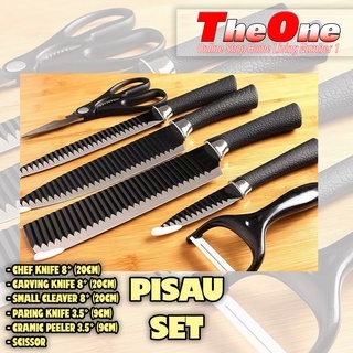 Pisau Set Dapur Stainless Tajam 6 in 1 Pisau Set Hitam Bahan Stainless Premium HIGH Quality